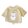 thumbnail image 5 of ITSAME Cotton T-Shirt for Girls Cartoon Print Crewneck Short Sleeve Summer Loose Casual Tops Beige Size 1-2, 5 of 6