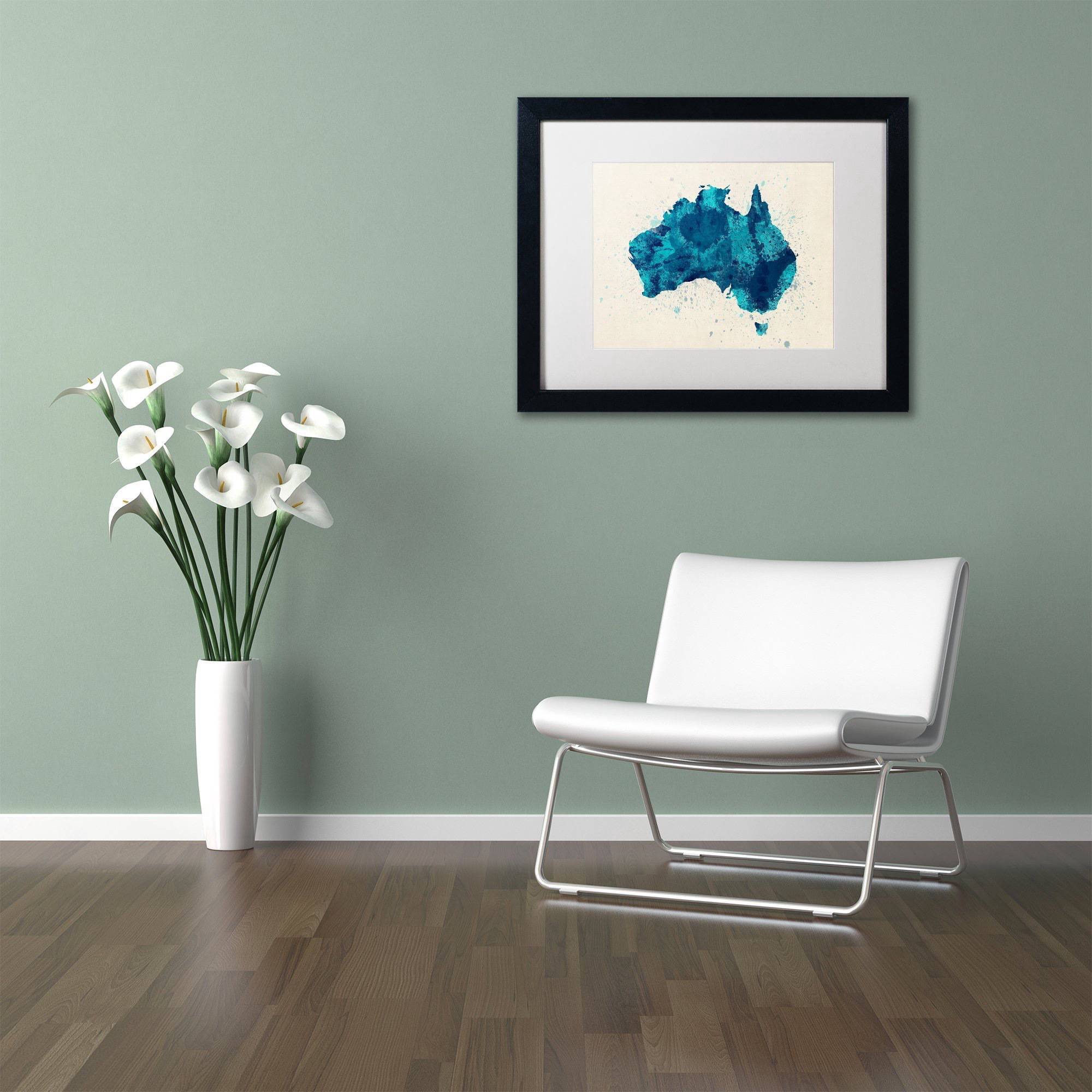 Trademark Fine Art 'Australia Paint Splashes Map 2' Canvas Art by Michael Tompsett, White Matte, Black Frame
