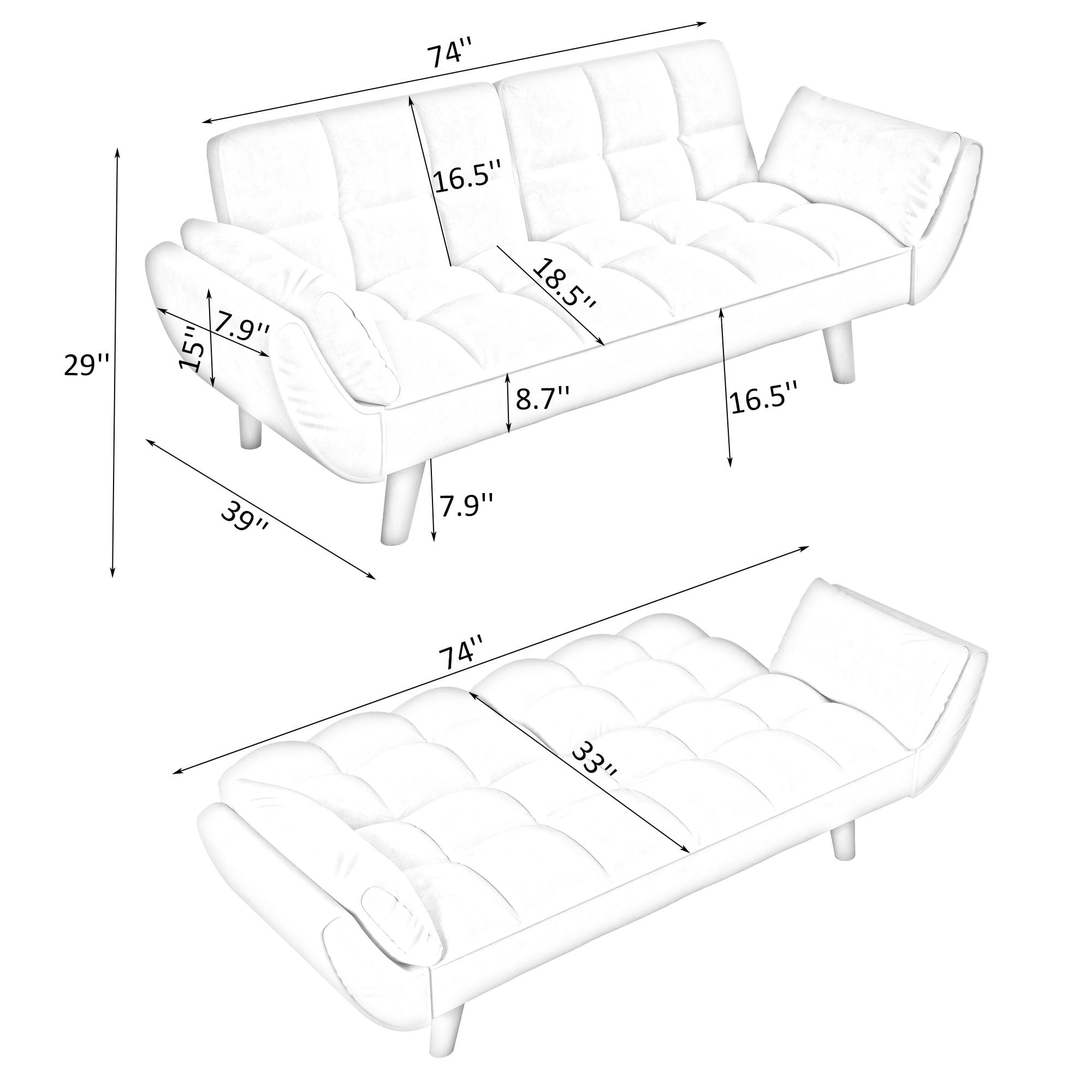 Leumius 74" Modern Loveseat Sofa for Living Room,Velvet Futon sofa bed with Adjustable Back & with 2 Throw Pillow for Bedroom,Small Spaces,Beige
