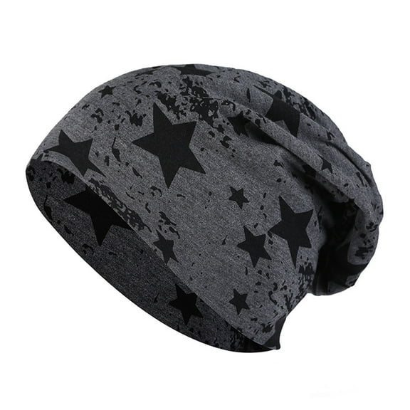 GROFRY Beanie Hat Five-pointed Star Print Double-layers Thin Stretchy Breathable Keep Warm Comfortable Spring Autumn Women Men Couple Skull Cap for Travel