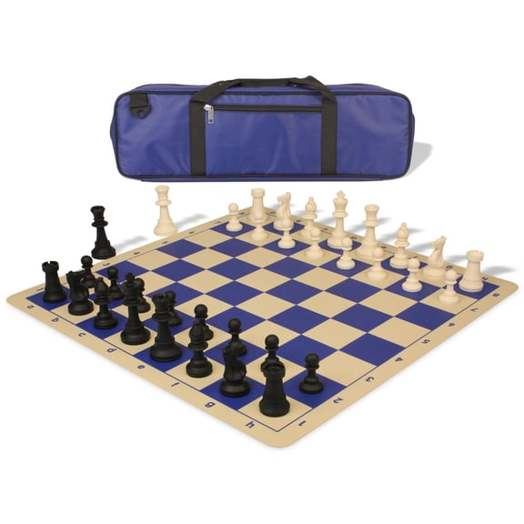 Standard Club Carry-All Silicone Chess Set Black & Ivory Pieces with Silicone Board - Blue