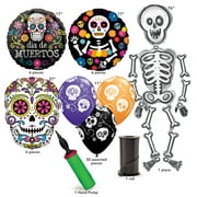 Complete Day of the Dead Floral Balloon Kit with Hand Pump & Ribbon, Assorted, 69ct