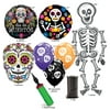 Complete Day of the Dead Floral Balloon Kit with Hand Pump & Ribbon, Assorted, 69ct