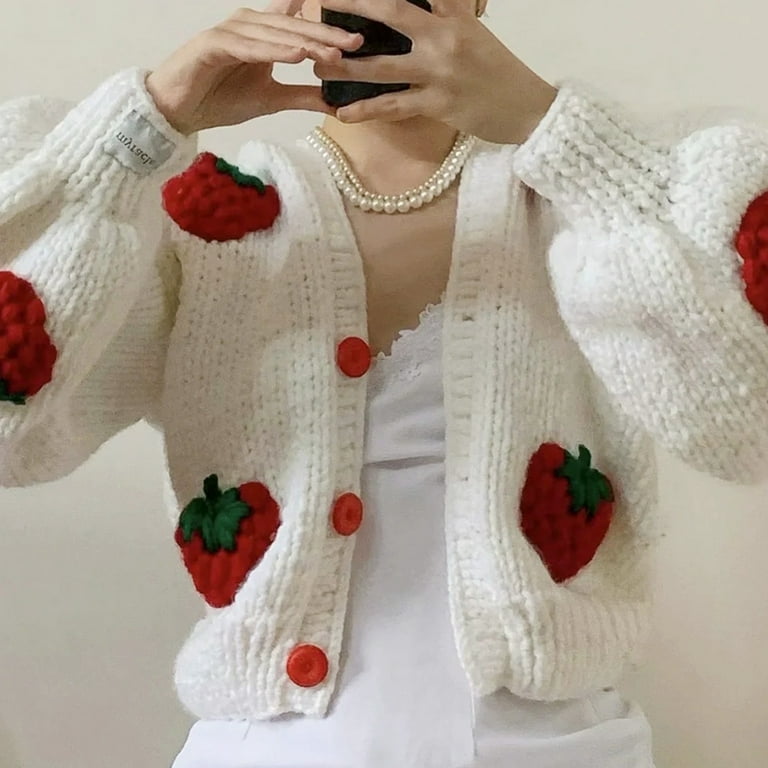 Women Puff Long Sleeve Sweater Cardigan Harajuku Crochet Women Puff Long Sleeve Sweater Cardigan Harajuku Crochet