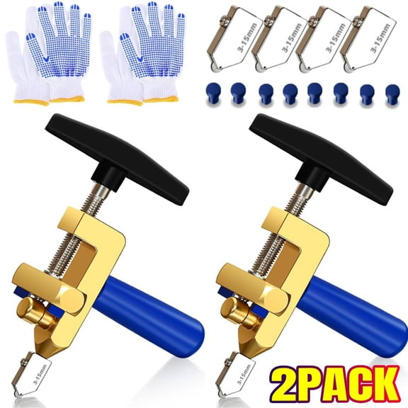2 PACK Manual Tile Cutter, 2 in 1 Glass Tile Cutter Hand Tool with Glass Breaking Pliers, Mirror Cutting Kit with 6 Tungsten Steel Blade for Home DIY Cutting Glass, Mirror, Ceramic Tile, Glazed Tiles