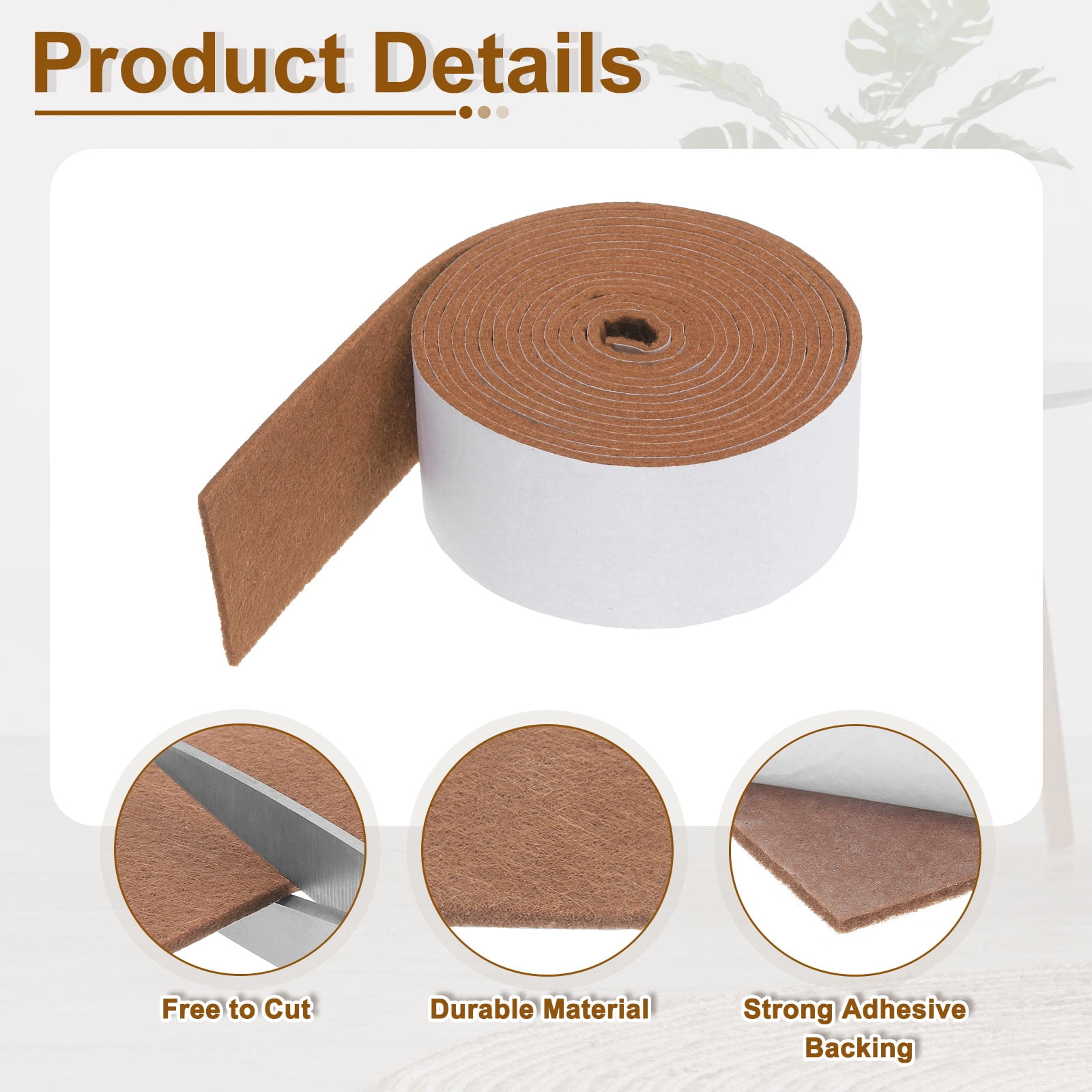 Felt Strips with Adhesive Backing, 2 Pack 2" x 120" x 0.12" Adhesive Felt Strips Anti Scratch Furniture Felt Tapes Self-Stick Felt Pads for Protecting Hardwood Floor, Light Brown