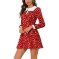 thumbnail image 4 of INSPIRE CHIC Women's Contrast Peter Pan Collar Floral Long Sleeve Above Knee Dress S Red, 4 of 5
