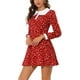 thumbnail image 4 of Vestido de manga larga con cuello Peter Pan en contraste floral, por encima de la rodilla, M rojo para mujeres Inspire Chic, 4 of 5