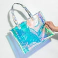 thumbnail image 6 of Large Holographic Tote Bags with Handles Iridescent Beach Bags Waterproof Handbag Clear Beach Tote Bag for Work Stadium Travel, 6 of 7