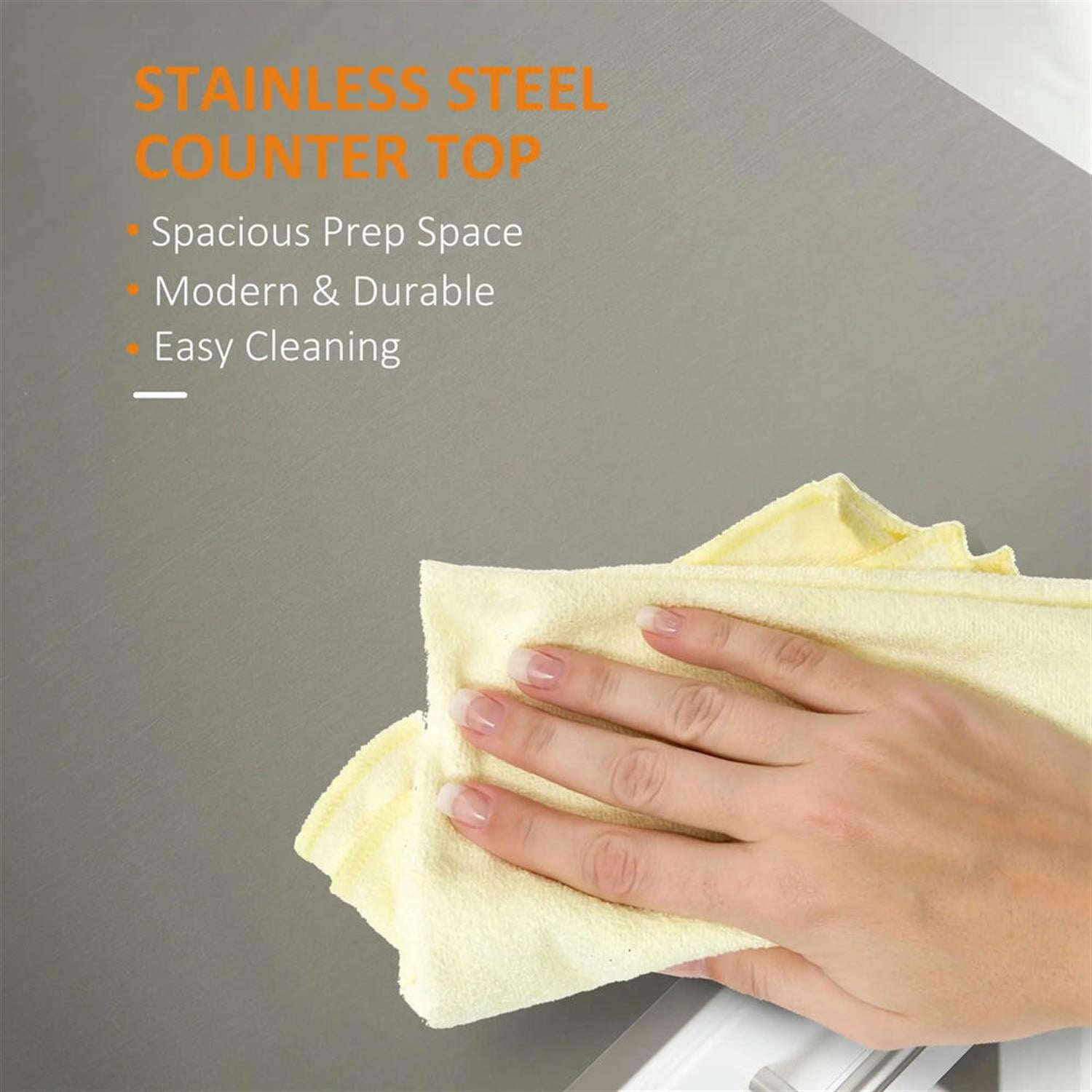 Demi Bonn Kitchen Island Cart on Wheels with Stainless Steel Top, Rolling Dining Room Serving Utility Carts Mobile Movable with Basket Storage, White