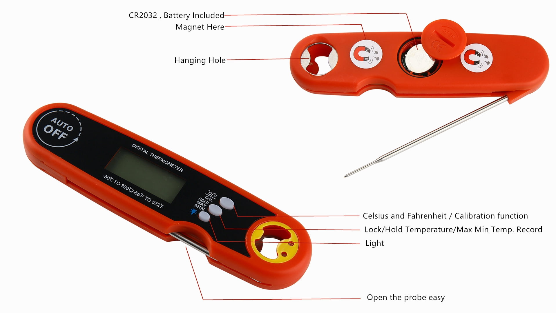 LAATIKUI Meat thermometer food grill measurement waterproof probe thermometer