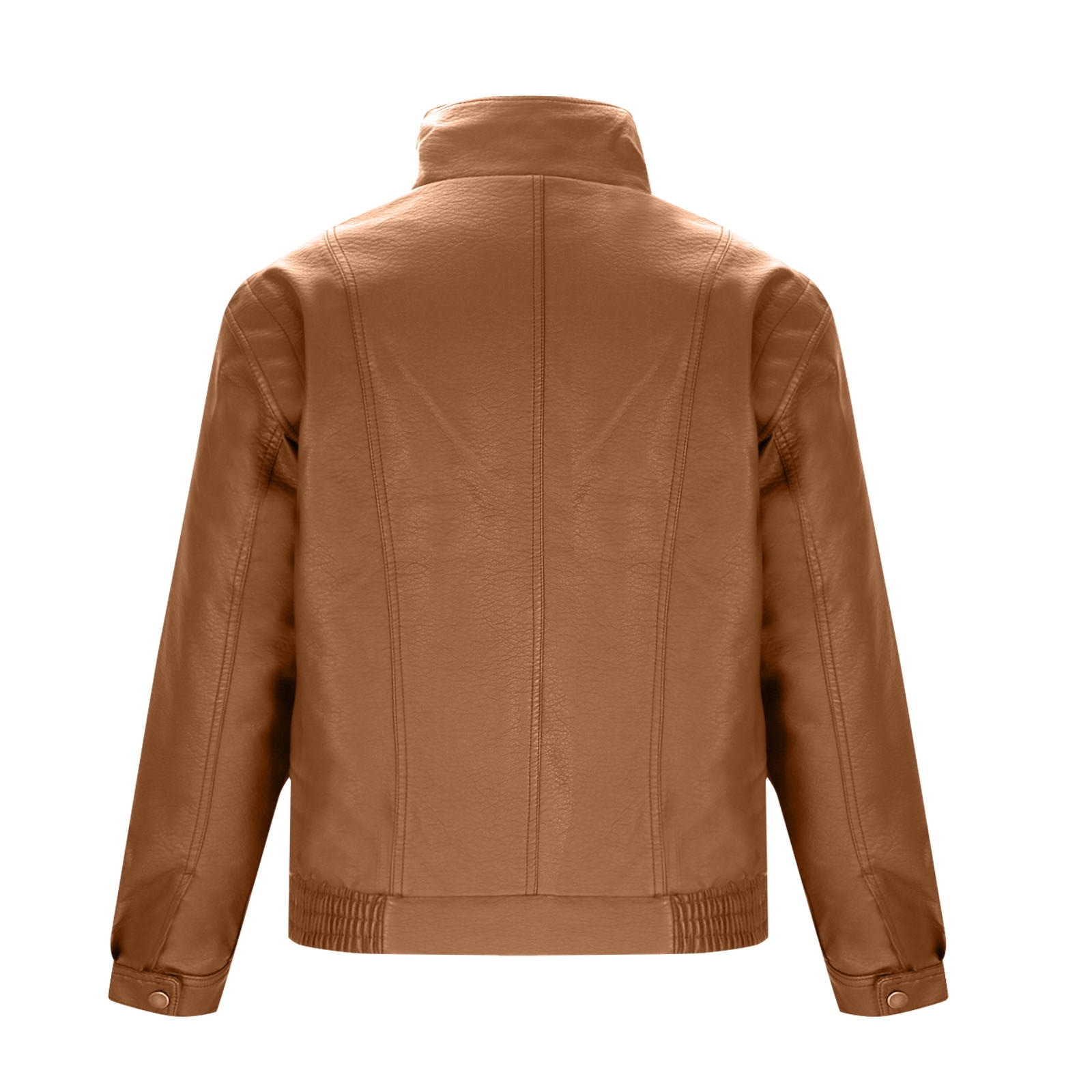 HOOMEUMY Men's Hoodless PU Leather Jacket Zipper Up Stand Collar