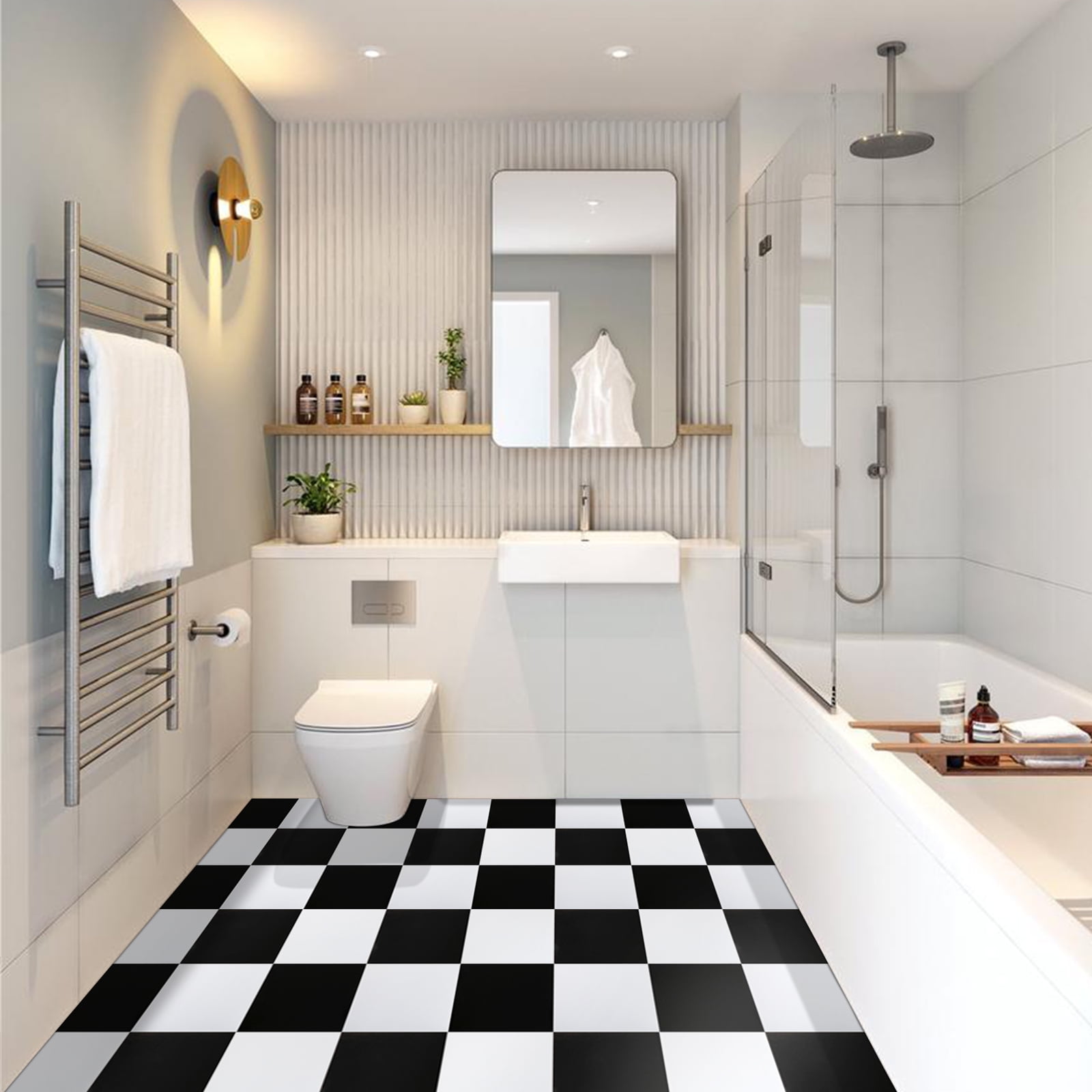 UMIGGEE Black and White Vinyl Flooring 12"x12" 20-pcs Peel and Stick Floor Tile/Coverings Easy to Install for Kitchen Living Room (20 sq. ft./Pack, 10 Black and 10 White)