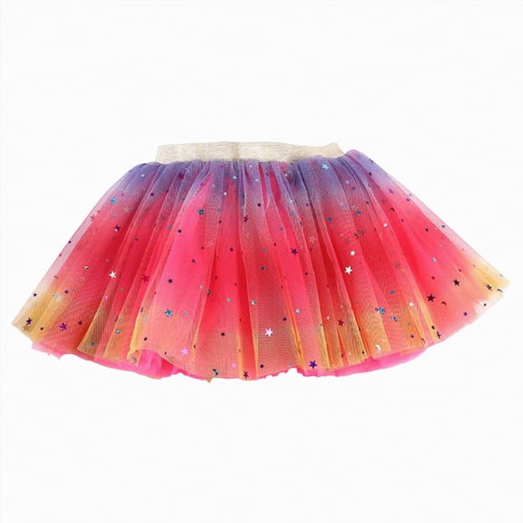 Godom Girls Denim Tutu Skirt 3T-10T Glitter Print Star Tulle Princess Party Dress,Watermelon Red