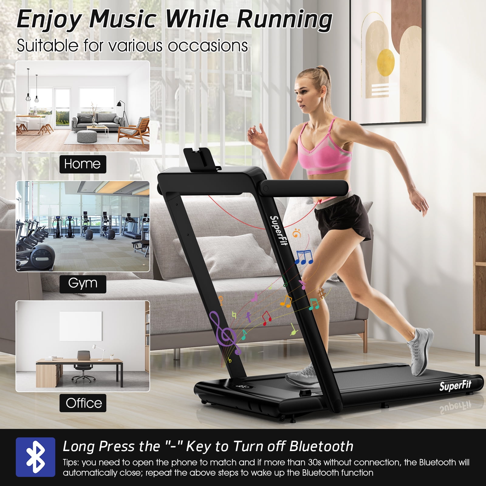Costway Up To 7.5MPH 2.25HP 2 in 1 Dual Display Screen Treadmill Jogging Machine W/APP Control Black