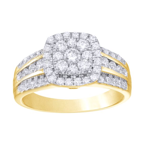 AFFY Round Cut White Natural Diamond Cushion Frame Engagement Ring in 10k Yellow Gold (1 Cttw)