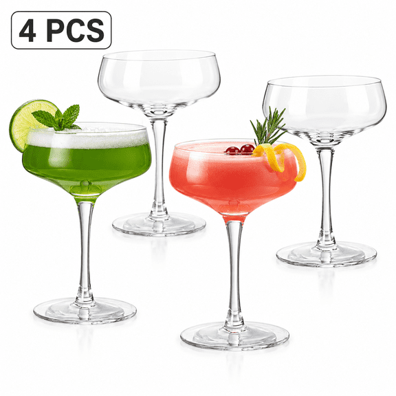 Damkkogic 4-Piece Coupe Glasses – Vintage Glassware Set for Martini, Espresso Martini, Dessert & Cocktails – Dishwasher-Safe