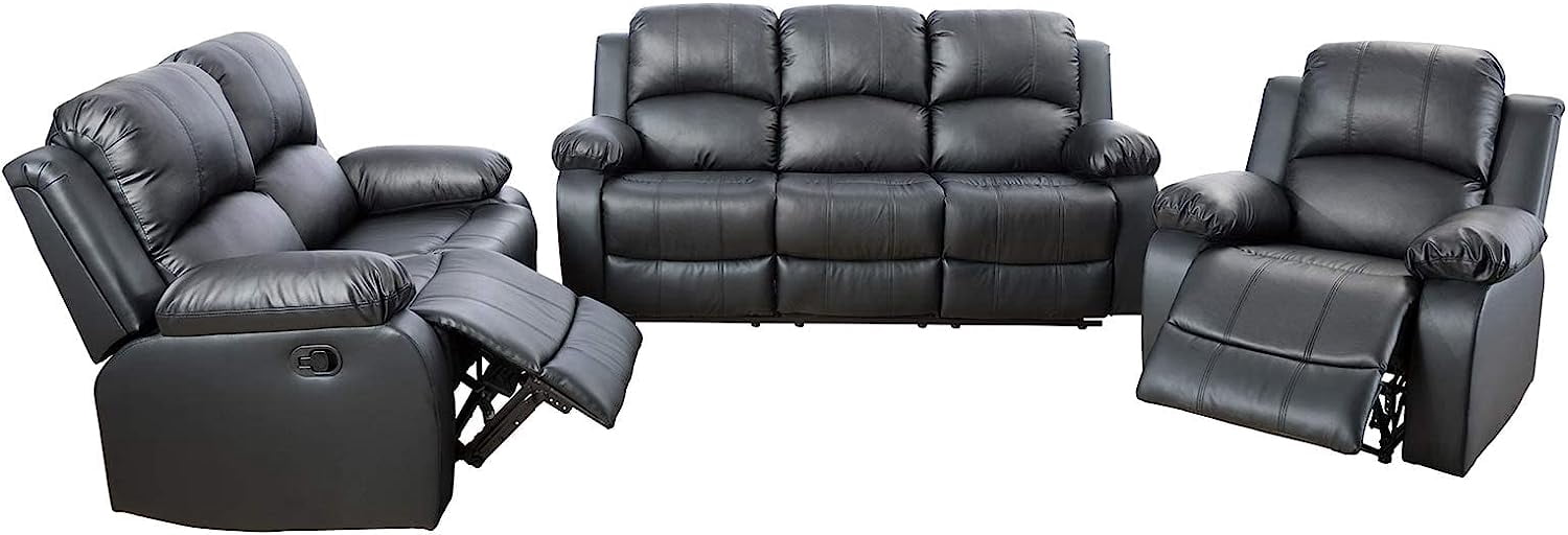 Golden Furniture 3 Piece Contemporary Faux Leather Reclining Living Room Set Black
