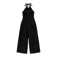 thumbnail image 6 of Purcolt Women's Jumpsuits, Dressy Casual Summer 2026 Halter Neck, Button-Front, Sleeveless, Wide-Leg Pants Rompers with Pockets, 6 of 7