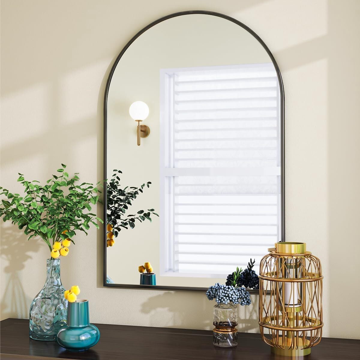 Anyrose 30" x 20" Black Arched Bathroom Wall Mirror