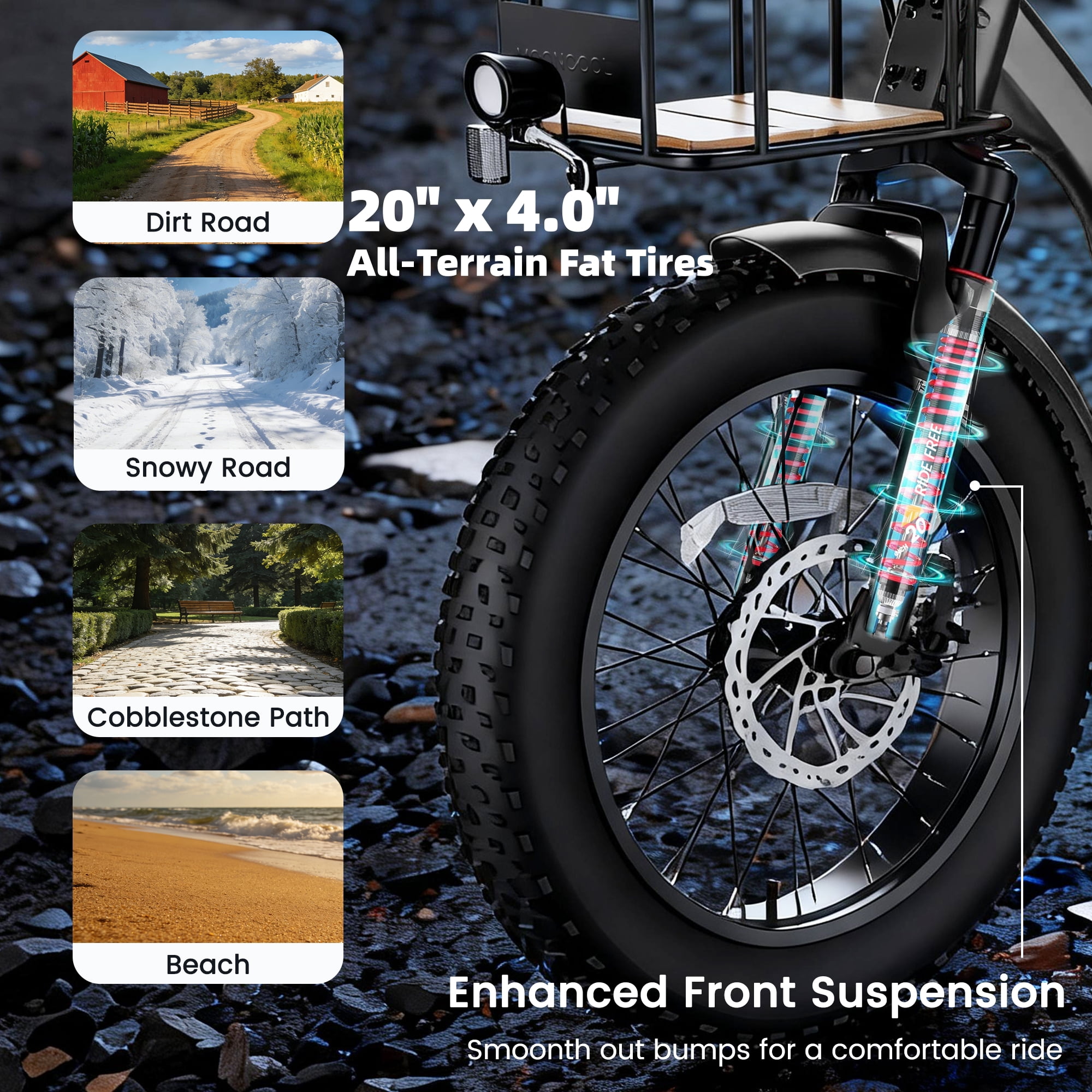 MOONCOOL Folding Electric Tricycle for Adults, 20" x 4" Fat Tire Electric Trike, 48V Peak 1092W  Electric Bicycle, 3 Wheels 7 Speed Ebike w/ 14.5Ah Removable Battery& Speed Differential Mechanism
