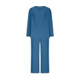 thumbnail image 5 of Women's Casual V-Neck Pullover Long Sleeve Shirt And Pocket Long Pants Set, Lounge Outfit Two Piece Set, Comfy Loungewear Pajamas, Relaxing Homewear, Mother's Day Gifts | CSEONE,Blue L, 5 of 8