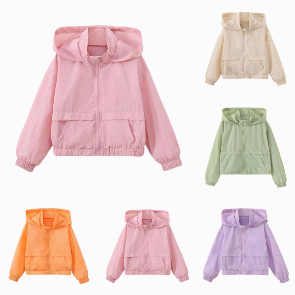 larppty Girls Lightweight Windbreaker Hoodies Jacket Kids Boys Waterproof Packable Raincoats for Outdoor Casual Full-Zip (Pink,7-8 Years)