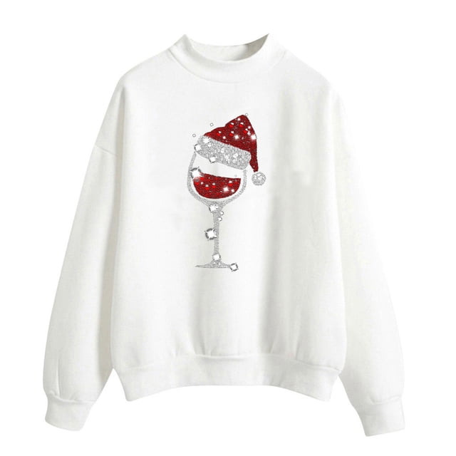 EGNMCR Chandail en Molleton de Noël pour Femmes Col Roulé Imprimé Couleur Unie Chandail Ample à Manches Longues