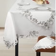 thumbnail image 4 of Ivory Table Cloth - Rectangle Lace Linen Tablecloth Intricate Cutouts Embroidery - Perfect for Kitchen Dining Room Table Home Decor Wedding Receptions - 60 x 120 inches - The Alois Collection, 4 of 6
