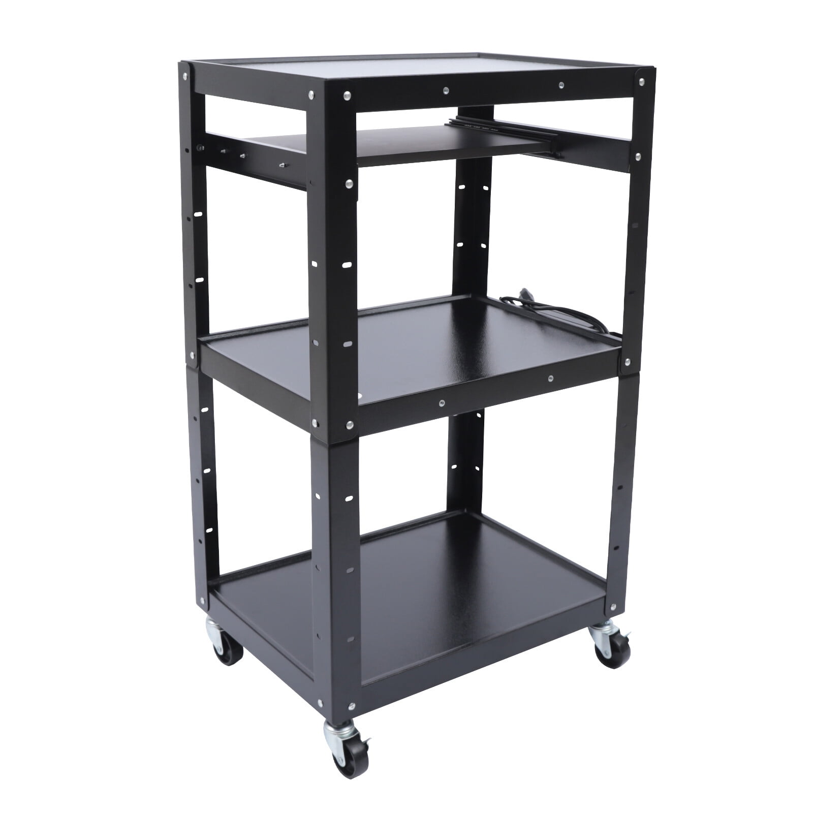 AV Cart on Wheels | Height Adjustable Top Shelf & Pullout Keyboard Tray, Rolling Standing Desk Stand Up Desk, Height Adjustable Home Office Desk with Standing