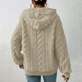 thumbnail image 6 of Women's Textured Knit Sweater Hooded Long Sleeve Pullover Warm Comfortable Winter Top Beige L, 6 of 7