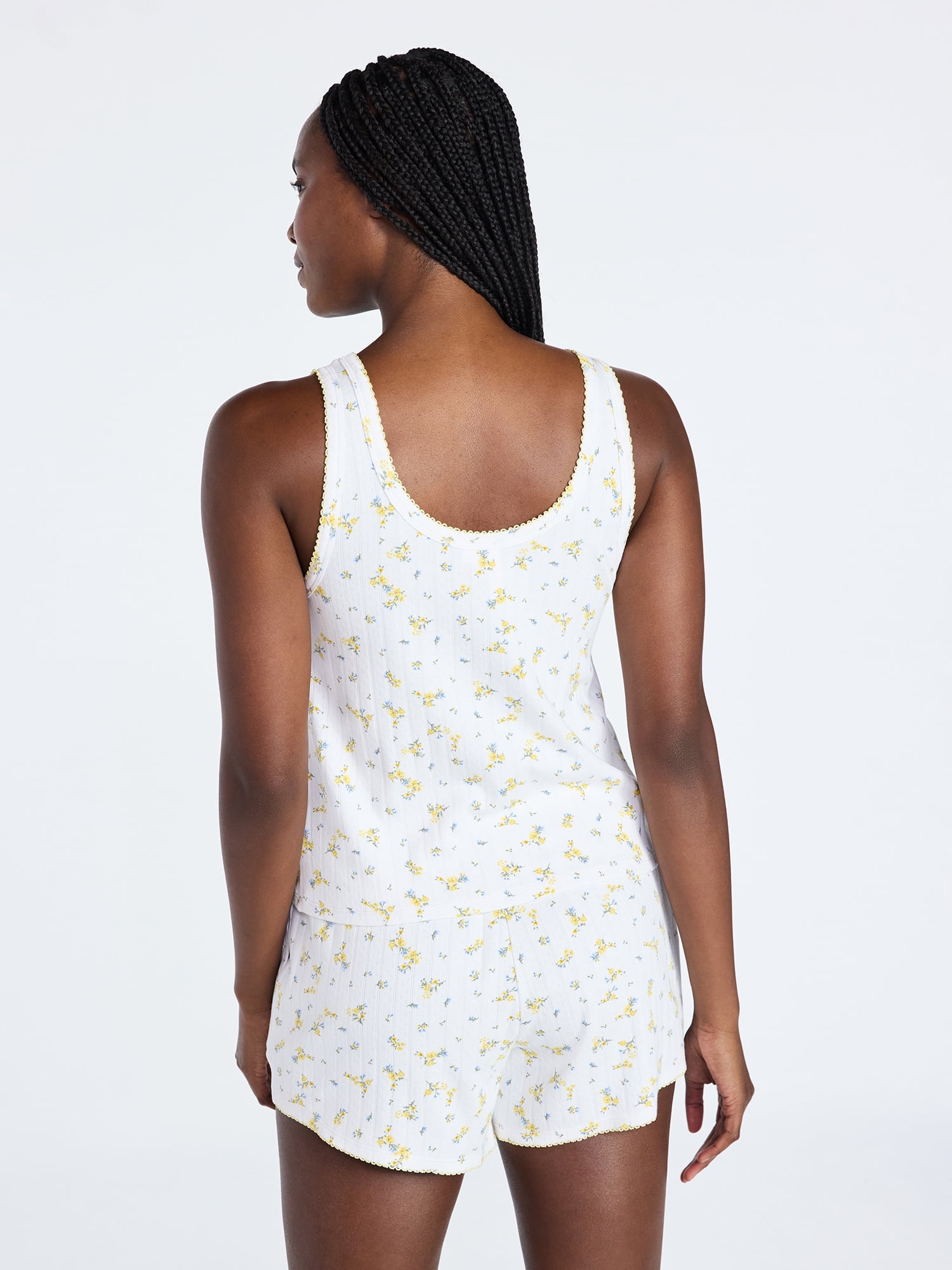 Joyspun Women’s Pointelle Knit Tank Top and Shorts Pajama Set, 2-Piece, Sizes XS-3X