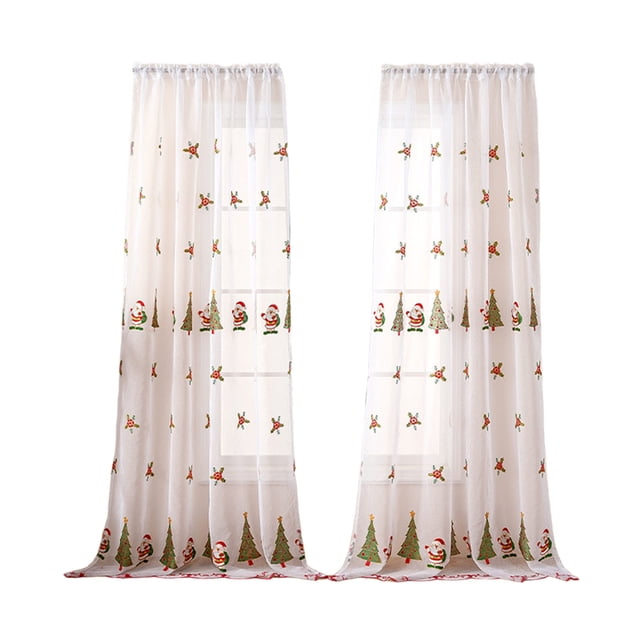 Christmas Curtain Santa Claus Embroidered Polyester Window Panel 84.25 in x 51.18 in Rectangular Decorative Fabric