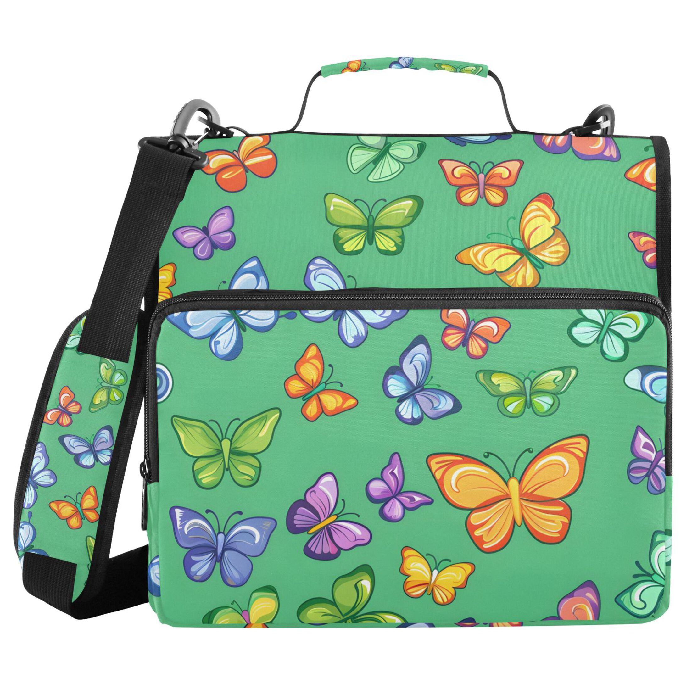 ALAZA Zipper Binder Butterflies on Green 3 Ring Trapper Keeper File Folder Organizer Bag