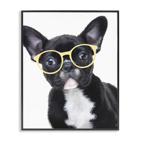 Stupell Industries Cottage French Bulldog with Yellow Glasses Black Framed Giclee Art, 11 x 14, by Ziwei Li