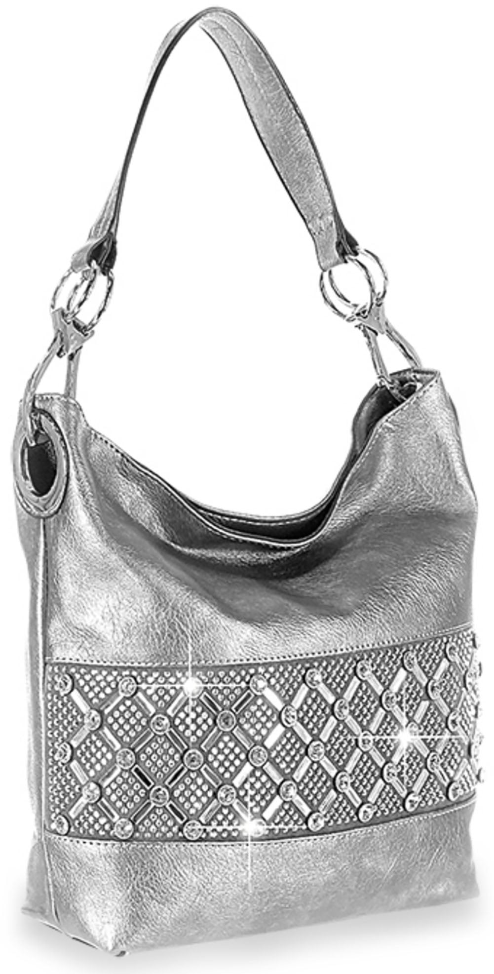 Zzfab Hobo Bags Rhinestone Band Bling Purse Pewter