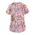 thumbnail image 5 of LTTVQM Women's Easter Scrub Tops Rabbits Eggs Print Funny Short Sleeve Shirts Soft V Neck Vacation Tops with Pockets Pink 2XL, 5 of 5