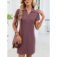 thumbnail image 5 of jinghuiyue Womens Summer Casual Dress Collared V Neck Short Sleeve Waffle Knit Stretch Mini T Shirt Dresses M, 5 of 7