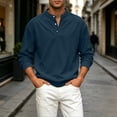 thumbnail image 4 of Daiosportswear Men's Casual Henley Shirts Collarless Roll-Up Long Sleeve Button Down Waffle T Shirt Dark Blue XXL, 4 of 7