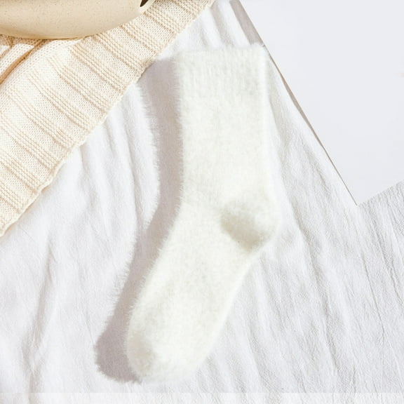 Dyfzdhu Womens Socks Autumn Winter Plus Velvet Padded Thermal Towel Socks Solid Color Long Cotton Socks