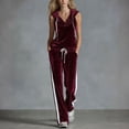 thumbnail image 3 of MLCDZ Women's Velvet 2 Piece Set Elegant V Neck Hooded Sleeveless Top and Elastic Waist Loose Fit Pants with Pockets Jogging Sets Velour Tracksuit 2000s, 3 of 7