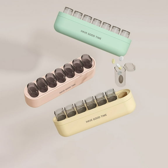 7-Day Pill Organizer Box with Clear Compartments, Portable Medicine Case for Daily Medications, Supplements, Vitamins, Light-Protective PP Material, Pink/Green/Beige, Compact Travel Size Weekly Pill