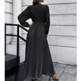 thumbnail image 4 of Women's Long Dress V Neck Long Sleeve Pleated A Line Skirt Lantern Sleeve Clothing Black S, 4 of 6