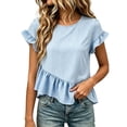 thumbnail image 4 of Favoffer Women's Striped Tops Round Neck Short Sleeve Asymmetrical Pleated Casual T Shirts Lightweight Summer Tops for Party Dating Vacation, 4 of 7