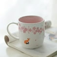 thumbnail image 1 of Taza de café de zorro de cerámica con flor de cerezo rosa elegante, regalo para amigo, maestro, primo Sincero  Hogar, 1 of 3