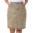thumbnail image 2 of DARING DIVA Women's Plus Denim Elastic Waist Back Vent Jeans Skirts 1X Khaki, 2 of 6