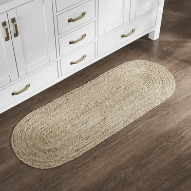 VHC Brands Jute Rug 17x48 w/Pad, Jute Area Rug, Accent Rug, Floor Decor, Braided, Natural Jute Collection, Oval 17x48, Natural