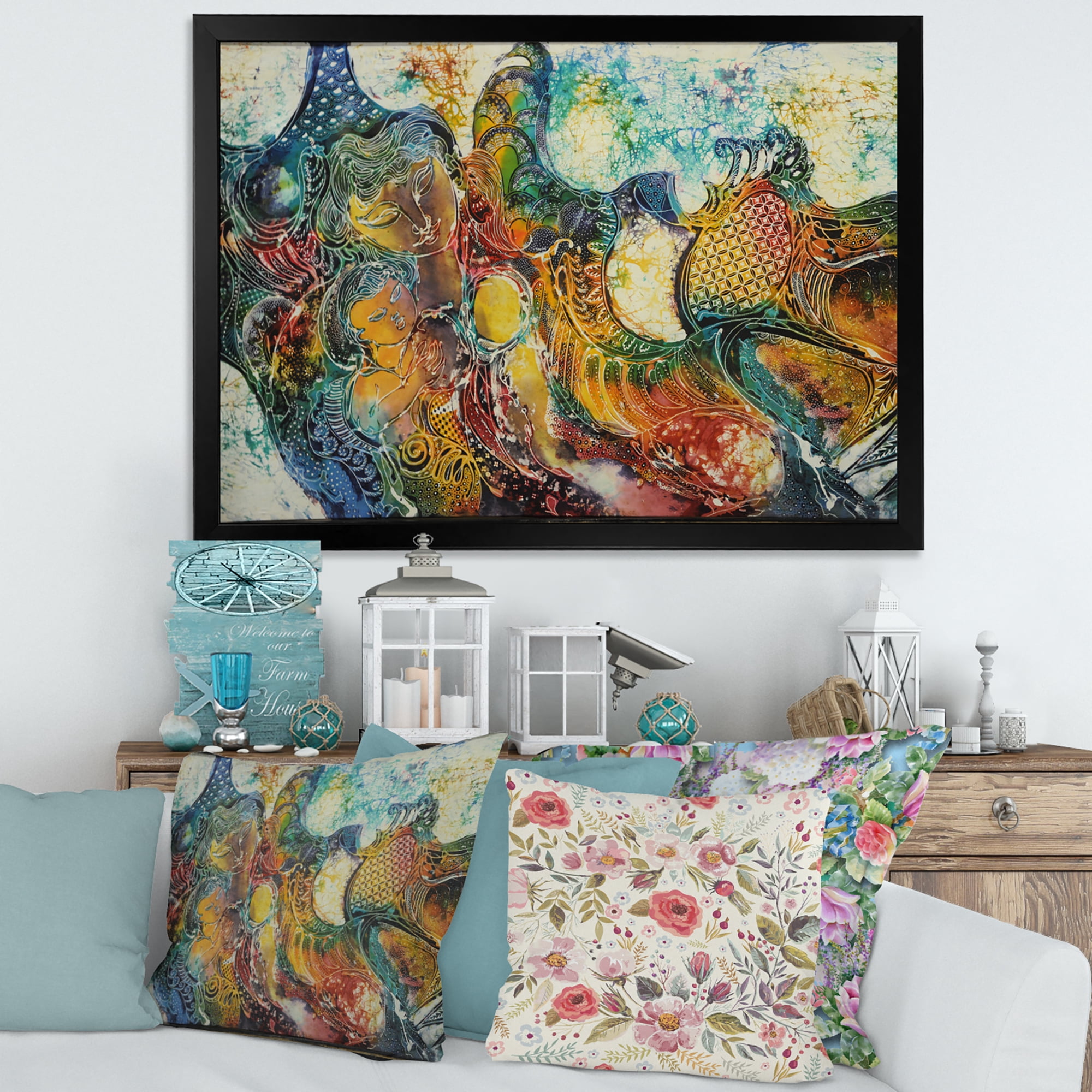 Designart 'Child With Mother With Batik' Modern Framed Art Print