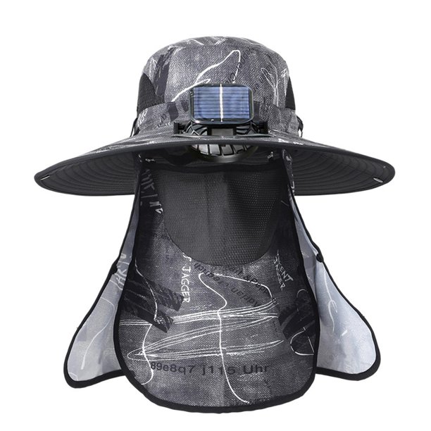Sombrero solar de ventilador solar al aire libre, tapa de pesca de protección solar de borde anchos impermeables con colgajo de tapa del cuello de la Gris