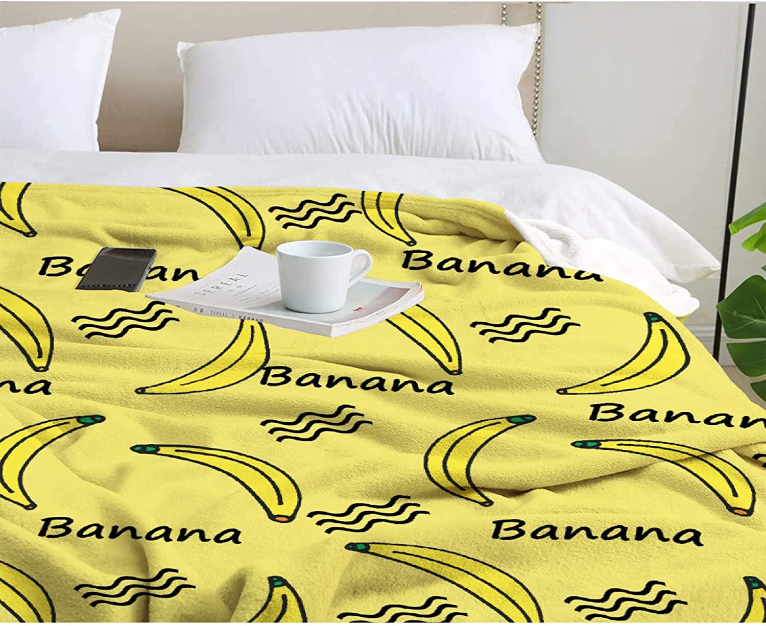 Banana Flannel Blankets Used for Bed,Sofa,Couch, Lightweight ,Cozy,Warm  Comfy,Fluffy,Microfiber Full Size Gift for Women Kids 60inx80in All Season  